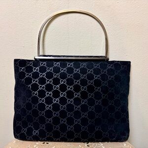 Gucci Tom Ford Black GG Chrome Handle Monogram Tote
